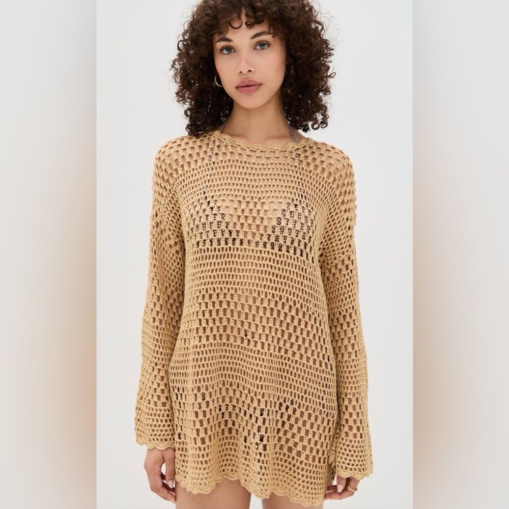 Show me your Mumu Beige Crochet Open-Knit Women's Coverup